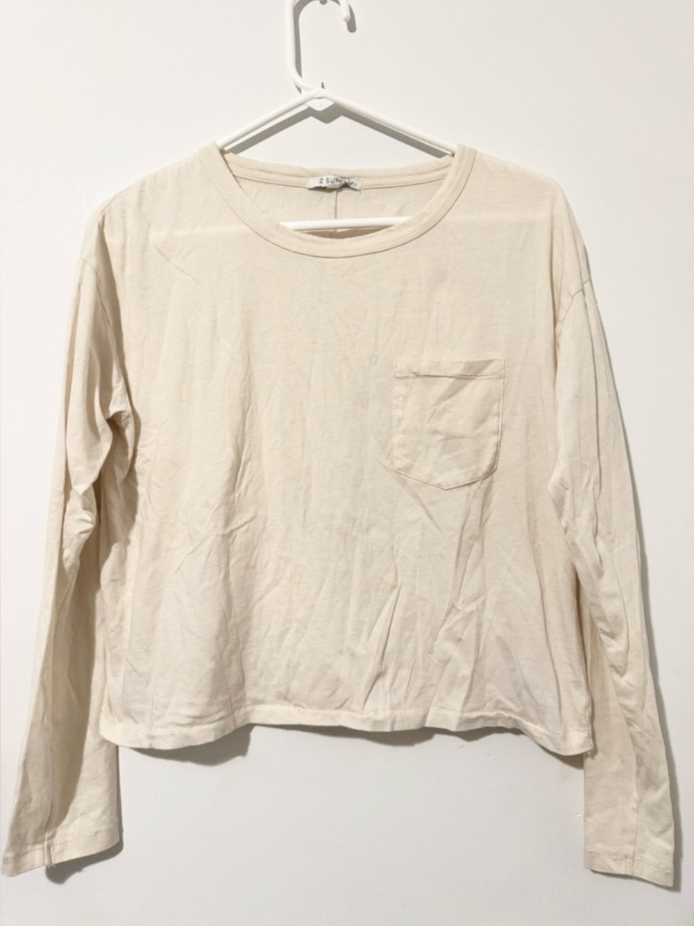 Z Supply Cream Color Long Sleeve Crop Top